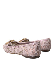 Pink Lace Crystal Ballet Flats Loafers Shoes
