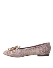 Pink Lace Crystal Ballet Flats Loafers Shoes