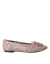 Pink Lace Crystal Ballet Flats Loafers Shoes