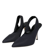 Black Jersey Stretch Heels Slingback Shoes