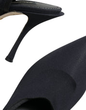 Black Jersey Stretch Heels Slingback Shoes