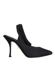 Black Jersey Stretch Heels Slingback Shoes