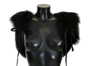 Svart silverfärgad rävpälshalsduk