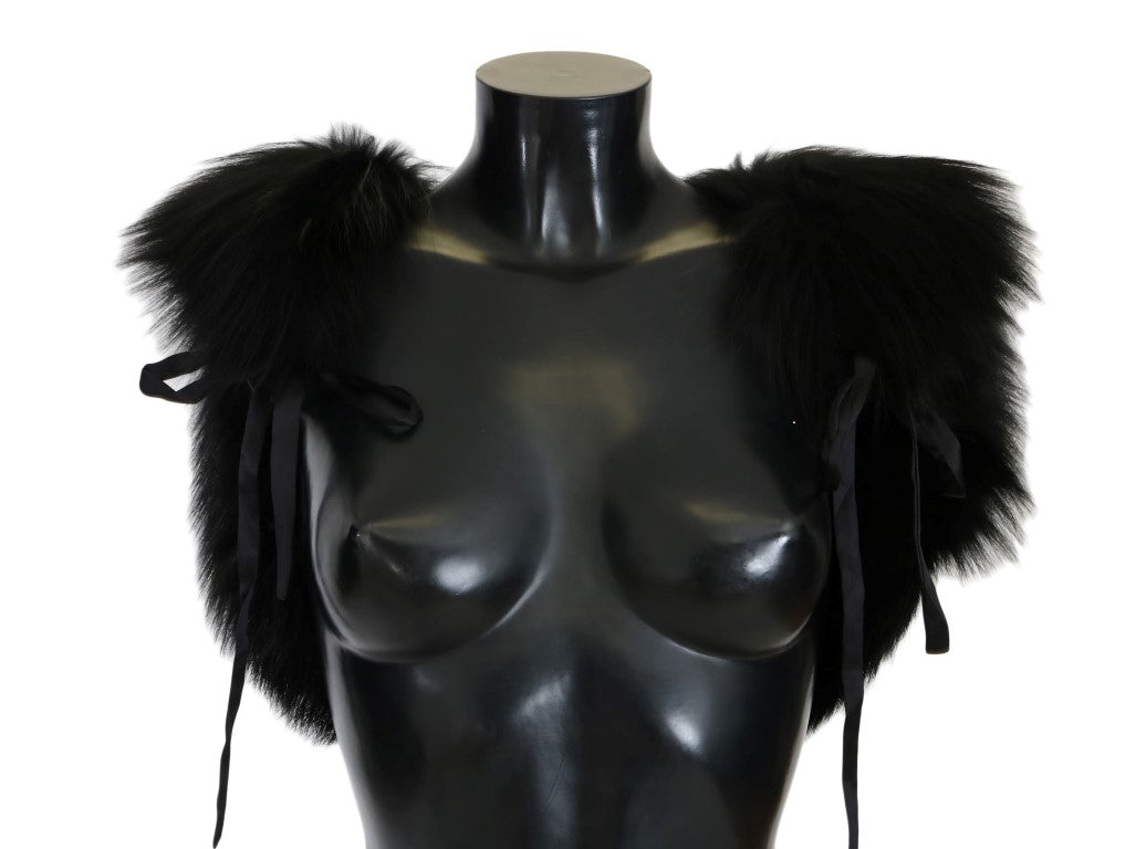 Svart silverfärgad rävpälshalsduk