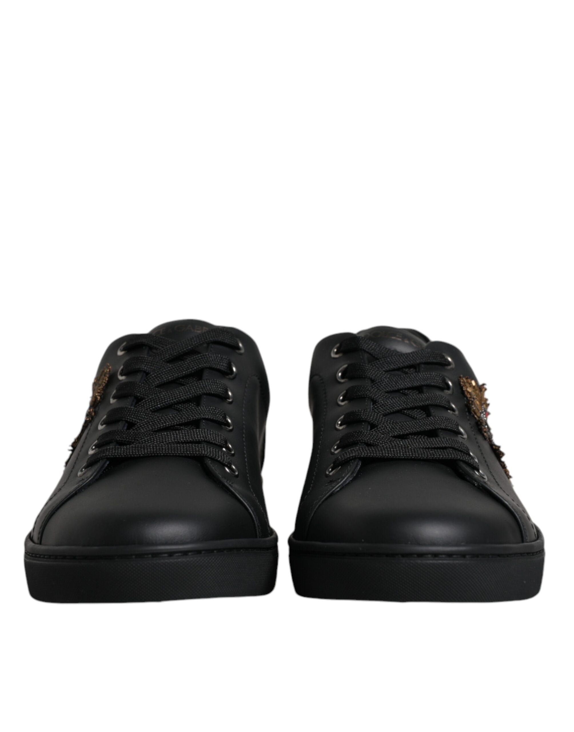 Dolce & Gabbana Black London Sacred Heart Calf Leather Sneakers