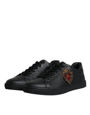 Dolce & Gabbana Black London Sacred Heart Calf Leather Sneakers