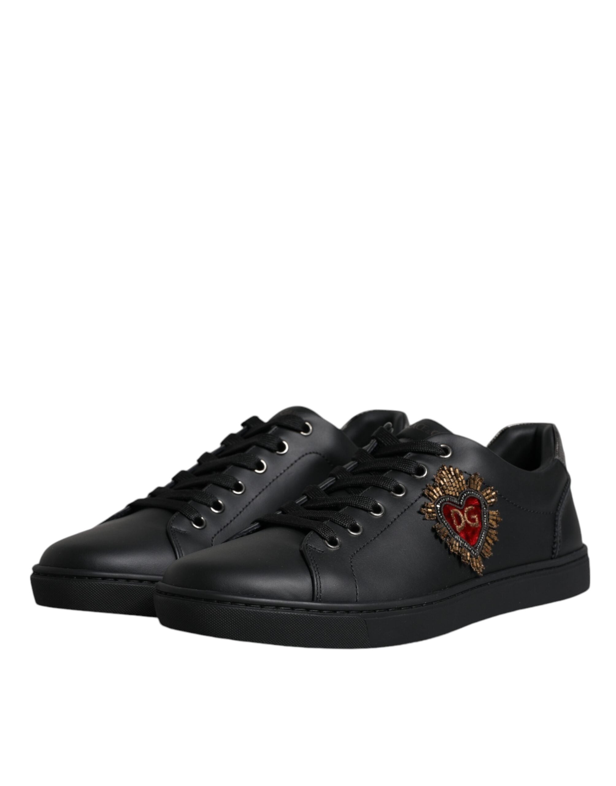 Dolce & Gabbana Black London Sacred Heart Calf Leather Sneakers