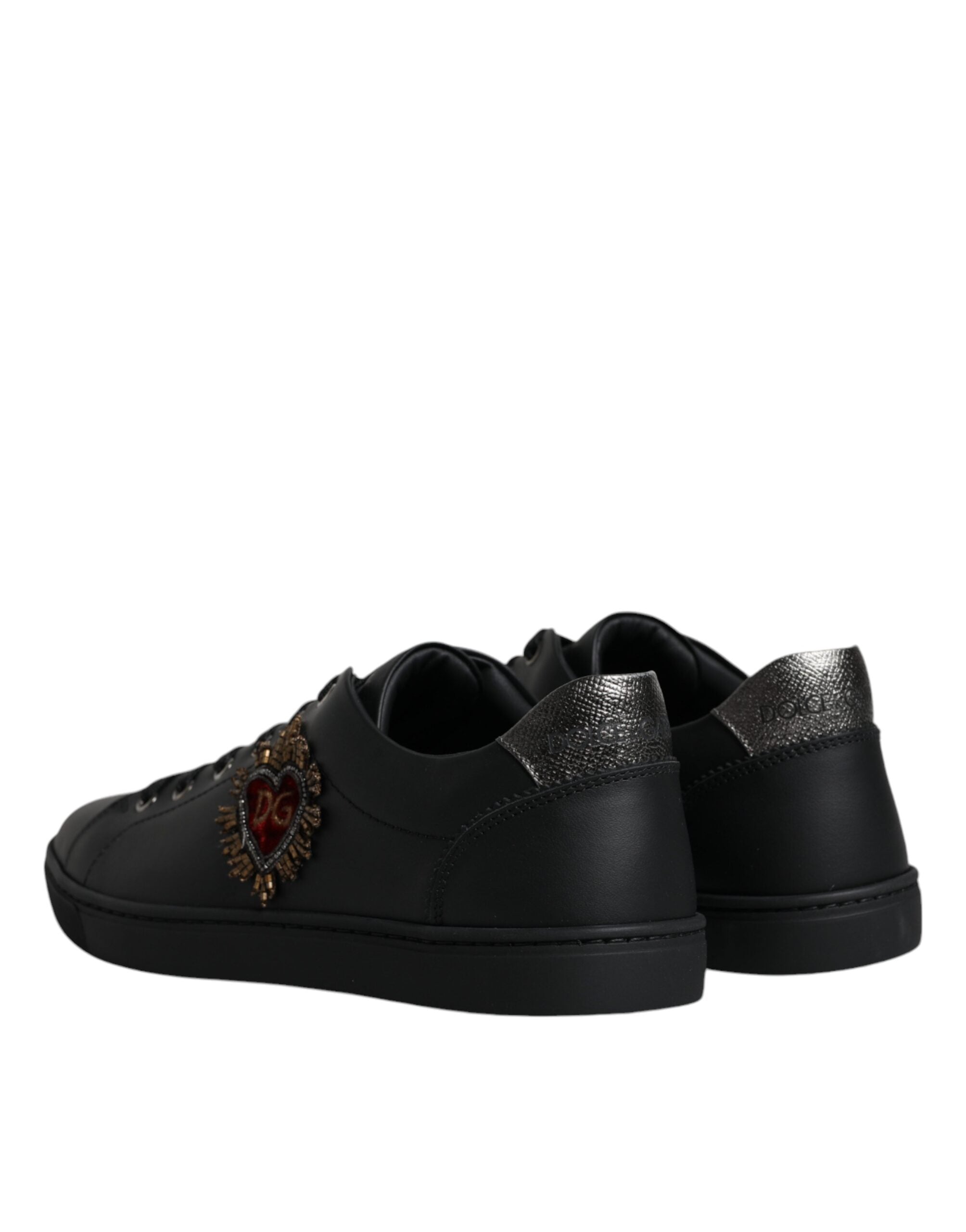 Dolce & Gabbana Black London Sacred Heart Calf Leather Sneakers
