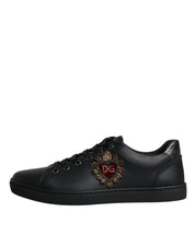 Dolce & Gabbana Black London Sacred Heart Calf Leather Sneakers