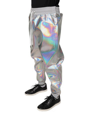Silverfärgade skimrande joggingbyxor för män