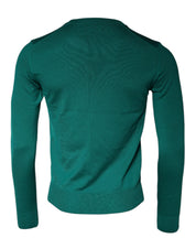 Green Wool Knit Crew Neck Pullover Sweater