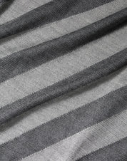 Gray Stripes Long Sleeve Round Neck Pullover Sweater