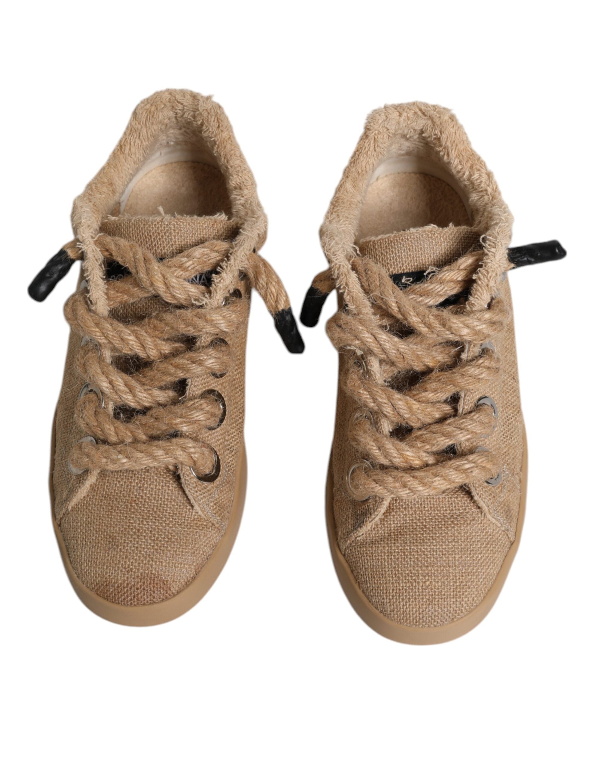 Dolce & Gabbana Brown Jute Low-Top Sneakers