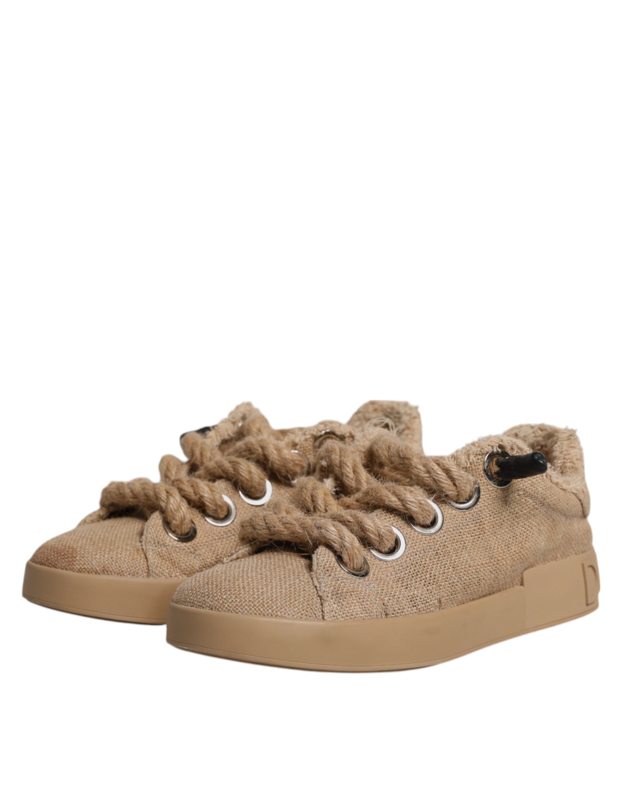 Dolce & Gabbana Brown Jute Low-Top Sneakers