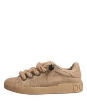 Dolce & Gabbana Brown Jute Low-Top Sneakers