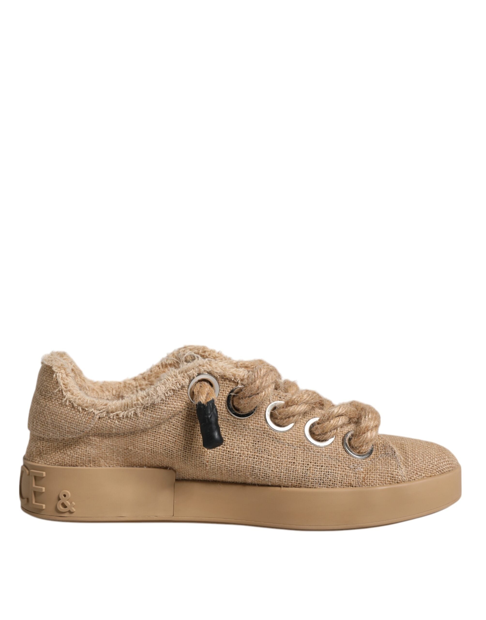 Dolce & Gabbana Brown Jute Low-Top Sneakers