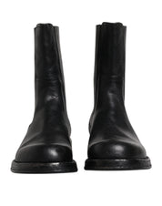 Black Horse Leather Mid Calf Boots Shoes