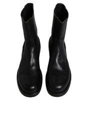 Black Horse Leather Mid Calf Boots Shoes
