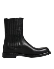 Black Horse Leather Mid Calf Boots Shoes