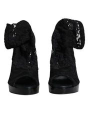 Black Stretch Taormina Lace Boots Shoes