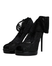Black Stretch Taormina Lace Boots Shoes