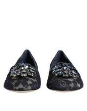 Blue Taormina Lace Crystals Flats Shoes