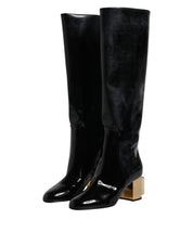 Black Patent Leather Vally High Boots Shoes