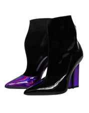 Purple Black Pointed Ankle Boots Shoes