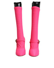 Pink Nylon Crystal Vally High Boots Shoes