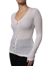 White Silk Button Down Cardigan Sweater
