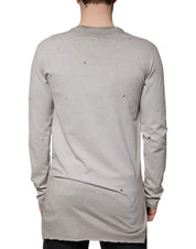 Gray Printed Cotton Crewneck Pullover Sweater