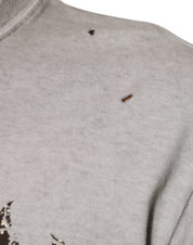 Gray Printed Cotton Crewneck Pullover Sweater