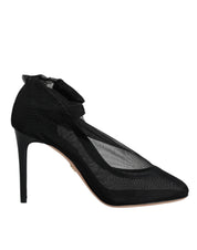 Svarta nylonstrumpor med mesh-struktur, sockformade skor