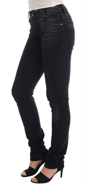 Grå tvättade bomullsstretchjeans med normal passform