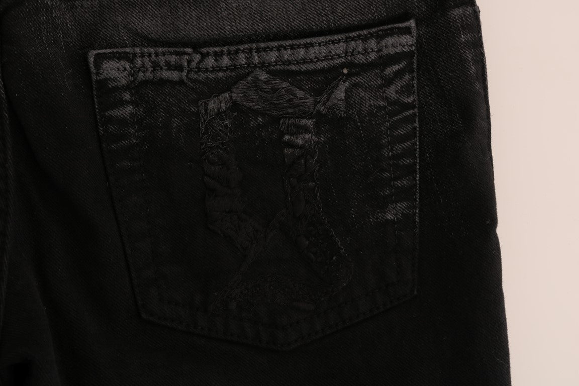 Grå tvättade bomullsstretchjeans med normal passform