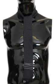 Mörkblå prickig sidenhalsduk med fransar