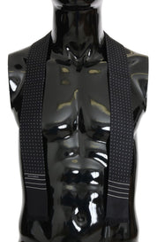 Mörkblå prickig sidenhalsduk med fransar