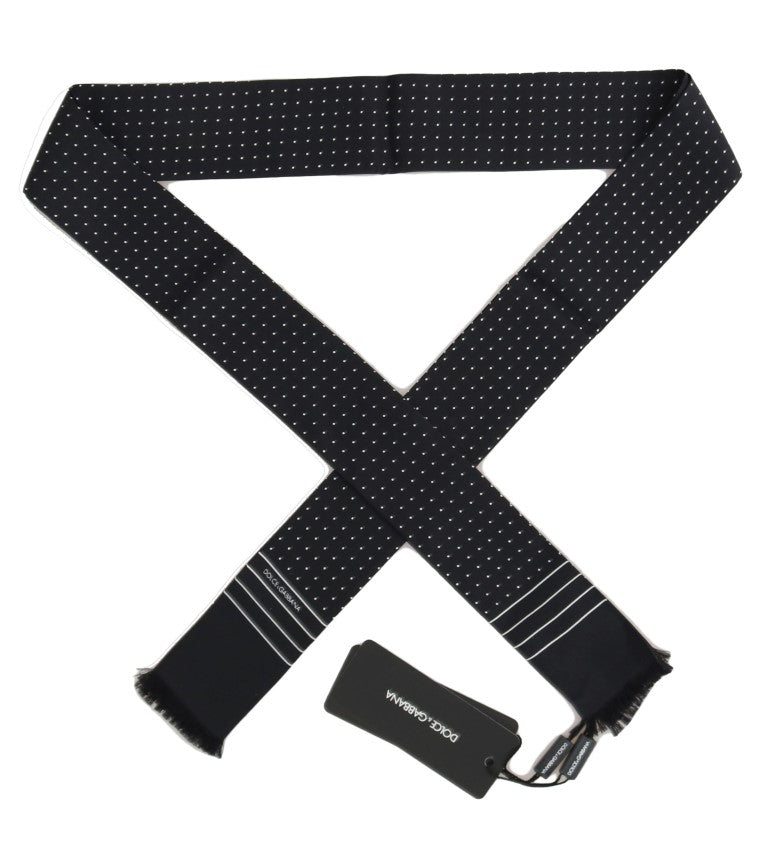 Mörkblå prickig sidenhalsduk med fransar