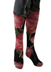 Dolce & Gabbana Black Nylon Tulip Print Socks