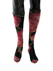 Dolce & Gabbana Black Nylon Tulip Print Socks