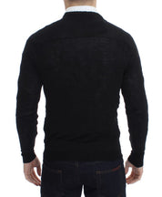Black Fine Wool Button Cardigan