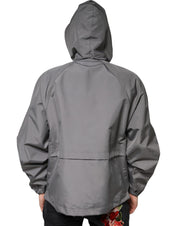 Gray Polyester Hooded Men Full Zip Jacket