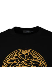 Black Medusa Embroidery Crew Neck Pullover Sweater