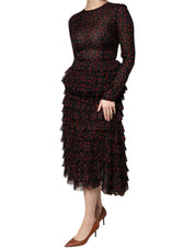 Black Red Polka Dot Silk Layered Midi Dress