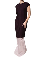 Brown Silk Short Sleeves Sheath Maxi Dress