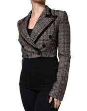 Brown Plaid Long Sleeve Cropped Coat Jacket