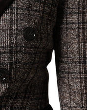 Brown Plaid Long Sleeve Cropped Coat Jacket