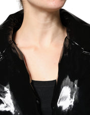Black Polyester Button Down Blouson Jacket