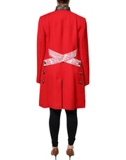 Red Jacquard Wool Women Trenchcoat Jacket