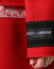 Red Jacquard Wool Women Trenchcoat Jacket